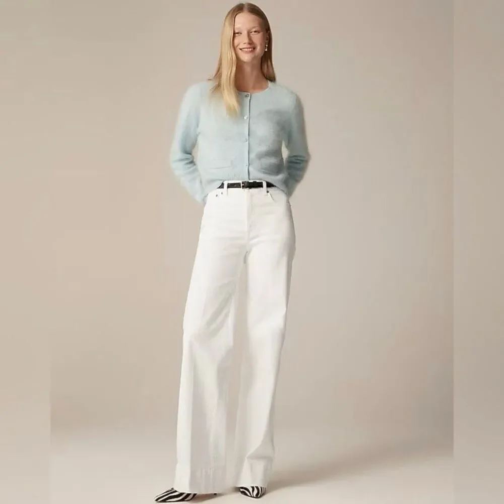 J. Crew High-rise denim trouser jean White Wide Leg Minimalist Size 33 NWT CH679
